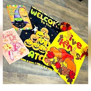 CLEARANCE Flags With 2 faux floral pumpkins